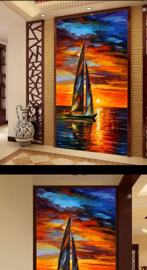 抽象油画帆船玄关过道背景墙装饰画