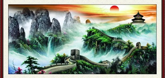 山水风景画 长城图片(3719X1985(DPI:72))psd模版下载