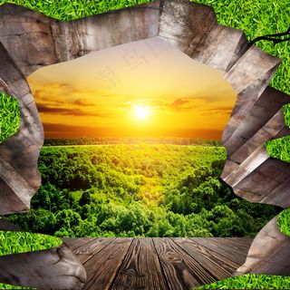 风景地裂效果3D地板