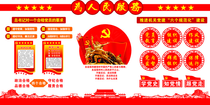 党建文化墙两学一做党建活动室效果图(1200X600)cdr矢量模版下载