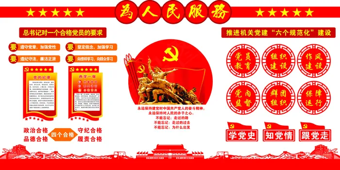 党建文化墙两学一做党建活动室效果图(1200X600)cdr矢量模版下载