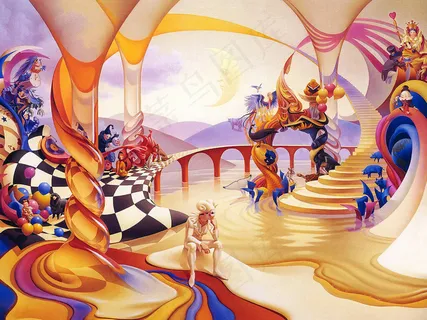 梦幻杂技小丑大厅3d立体欧美客厅背...