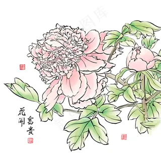 书法艺术的中国牡丹平移向量的水墨画...
