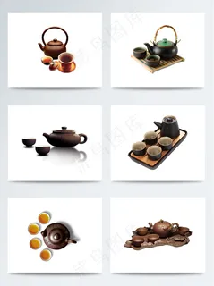 怀旧的谷雨茶茶壶和茶杯元素素材
