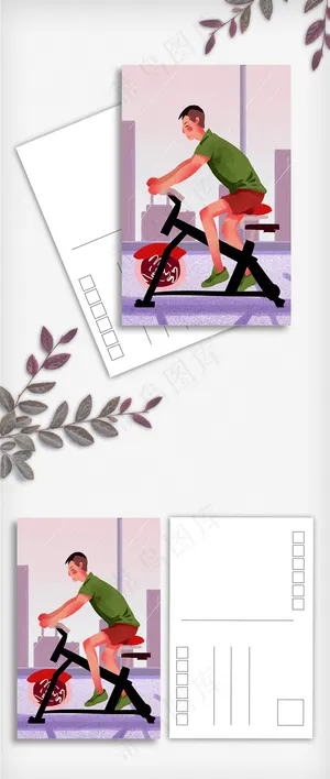 插画背景活力运动少年明信片设计