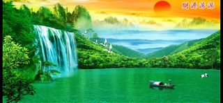 山水 瀑布 风景画 高山流水图片