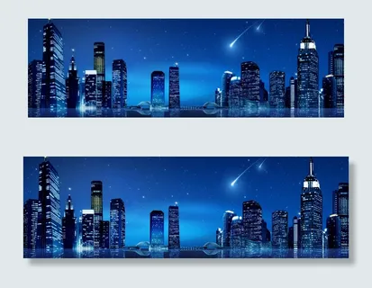 蓝色城市夜景banner背景