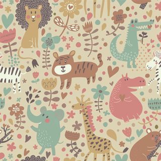 卡通可爱北欧童话梦幻儿童动物无缝平铺背景头像印刷矢量图片素材