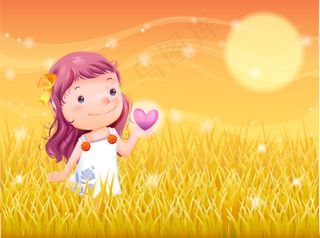 手捧着爱心望着月亮的小女孩