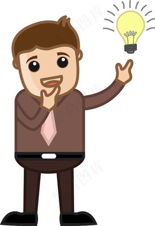 灯泡点亮的想法-商业卡通人物矢量图