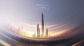 未来城市高速发展动车高铁建筑背景海报psd分层源文件ps素材