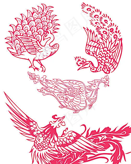 喜庆凤凰龙凤孔雀素材图片cdr矢量模版下载