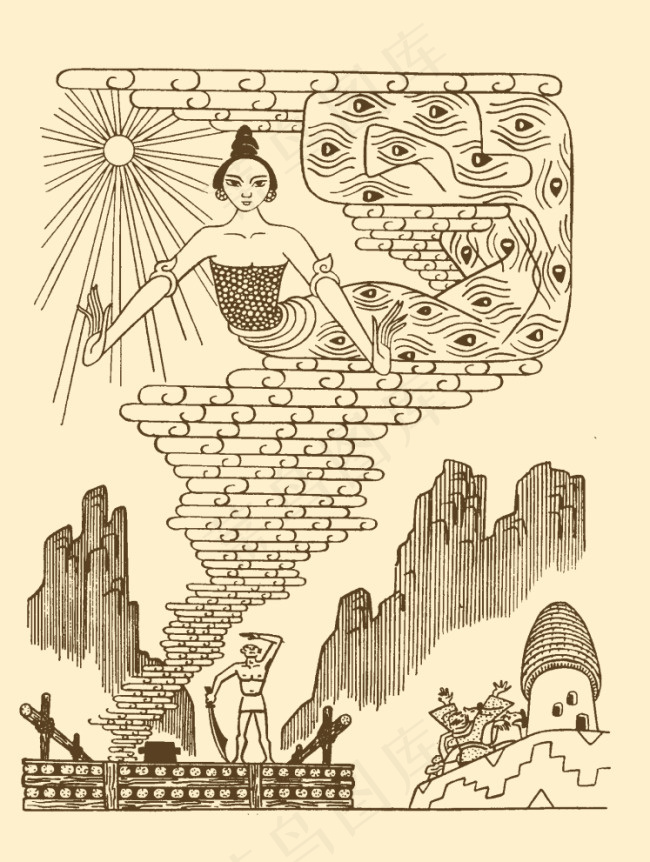 白描孔雀姑娘psd模版下载