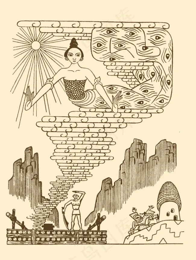 白描孔雀姑娘psd模版下载