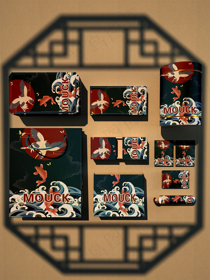 棕茶色中式花窗背景中国风国潮文创样机