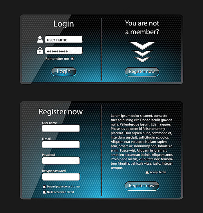 黑色网页登录设计eps,ai矢量模版下载