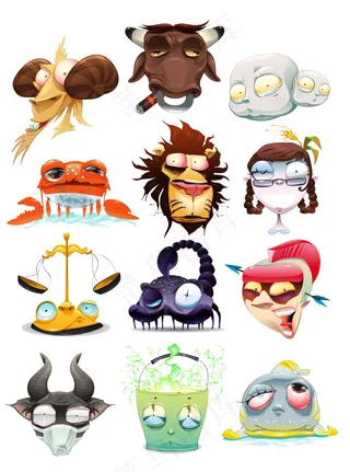 卡通12星座元素矢量素材