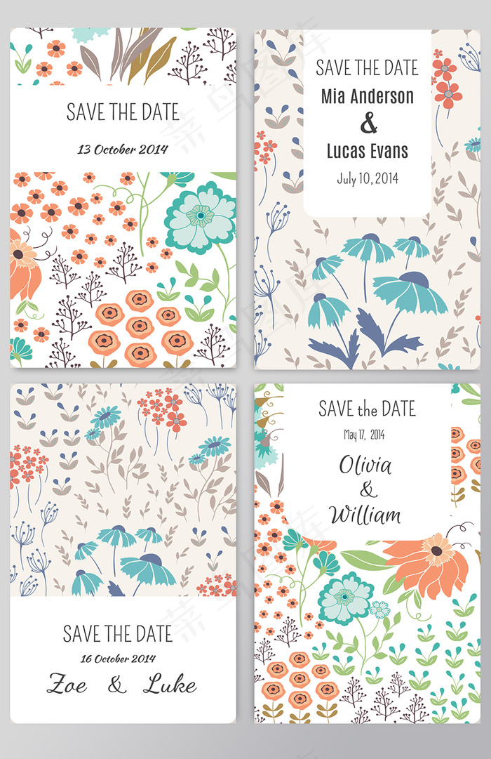 2017欧美森系手绘花朵枝叶矢量素...