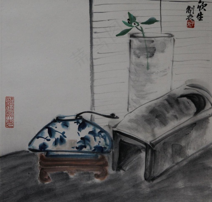 水墨淡彩 清花瓷