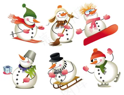 可爱的圣诞节雪人——矢量素材