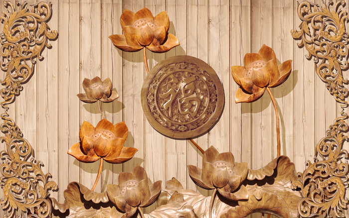 福仿古立体背景墙画