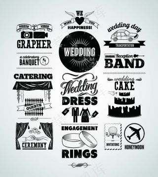 复古婚礼纪念日设计元素矢量素材