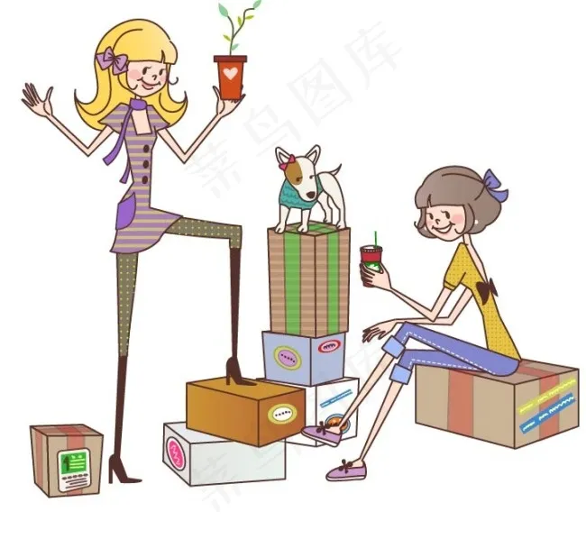 拿盆栽的孩子ai矢量模版下载