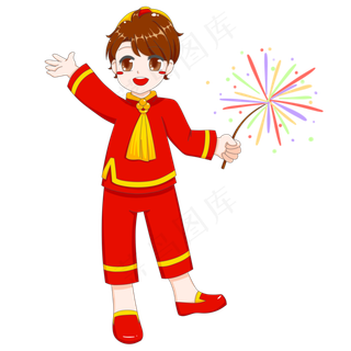 新春福帽中式服装放烟花可爱手绘新春福帽中式服装放烟花可爱手绘