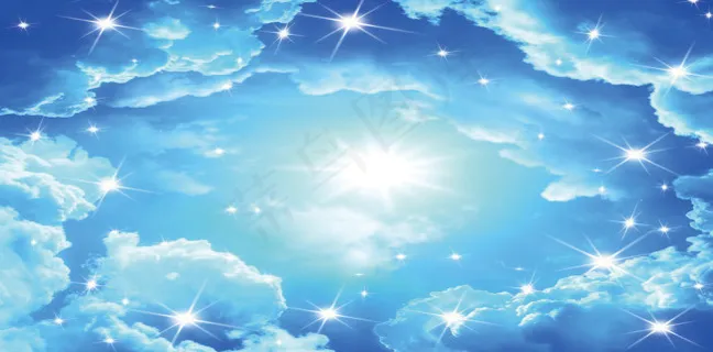 3D闪银蓝天白云吊顶背景墙