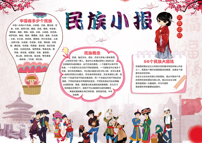民族团结手抄报小报模板