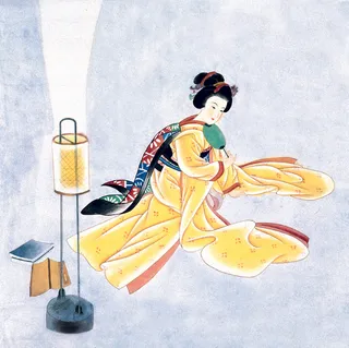 拿着扇子跪在地上的东洋侍女图片