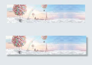 热气球唯美清新背景banner　