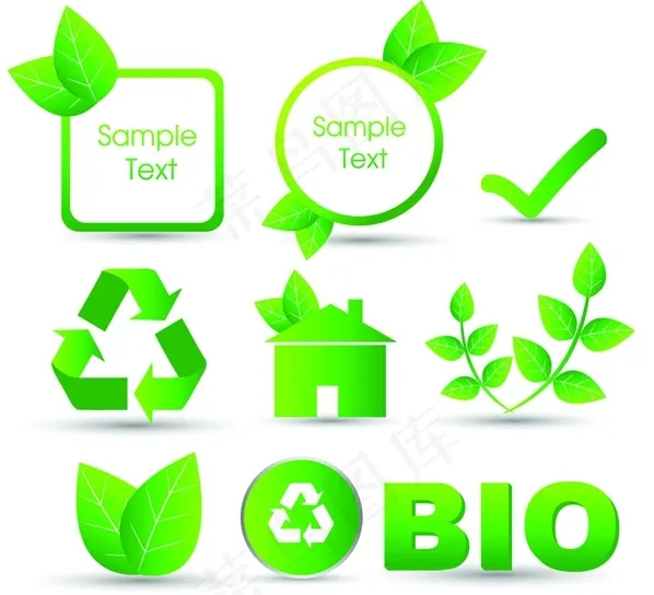矢量绿色环保主题元素标签设计eps,ai矢量模版下载