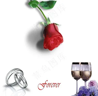 玫瑰 戒指 酒杯图片