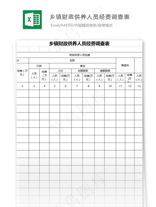 乡镇财政供养人员经费调查表格