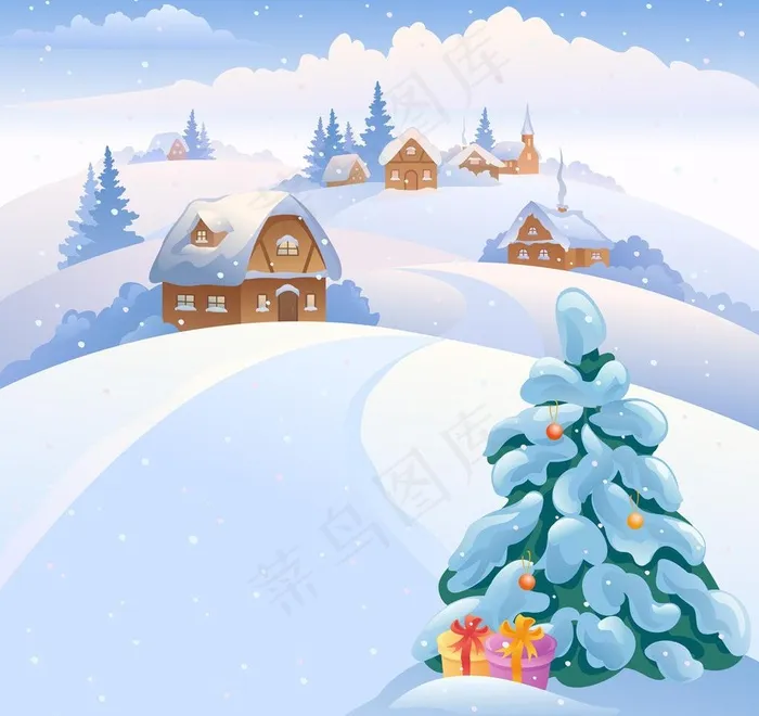 圣诞雪景图片eps,ai矢量模版下载