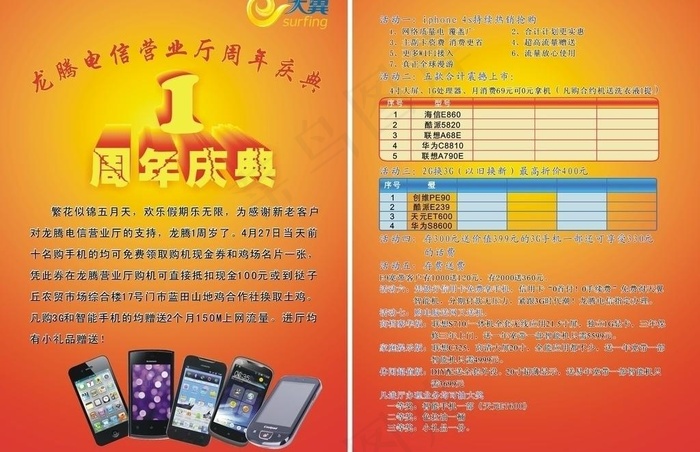 龙腾电信营业厅周年庆典图片cdr矢量模版下载