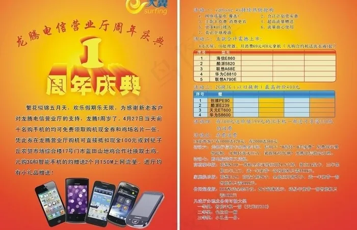 龙腾电信营业厅周年庆典图片cdr矢量模版下载