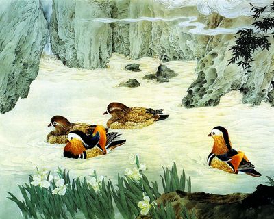 高清国画素材工笔花鸟之鸳鸯戏水 高清国画素材工笔花鸟之鸳鸯戏水