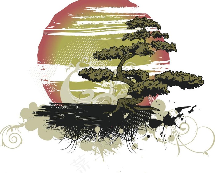 落日下的黄山迎客松图片