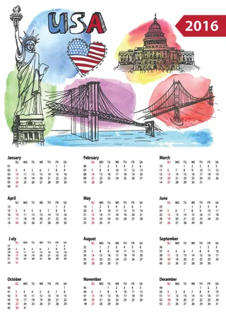 2016猴年日历模板矢量素材V.48