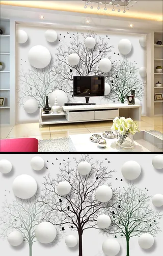 树干剪影背景墙3D背景墙壁画卧室主...