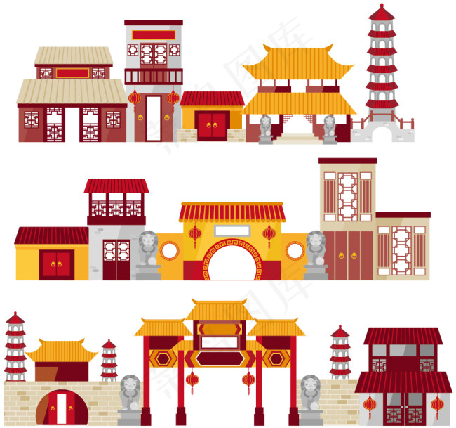 各种古代中国建筑ai矢量模版下载