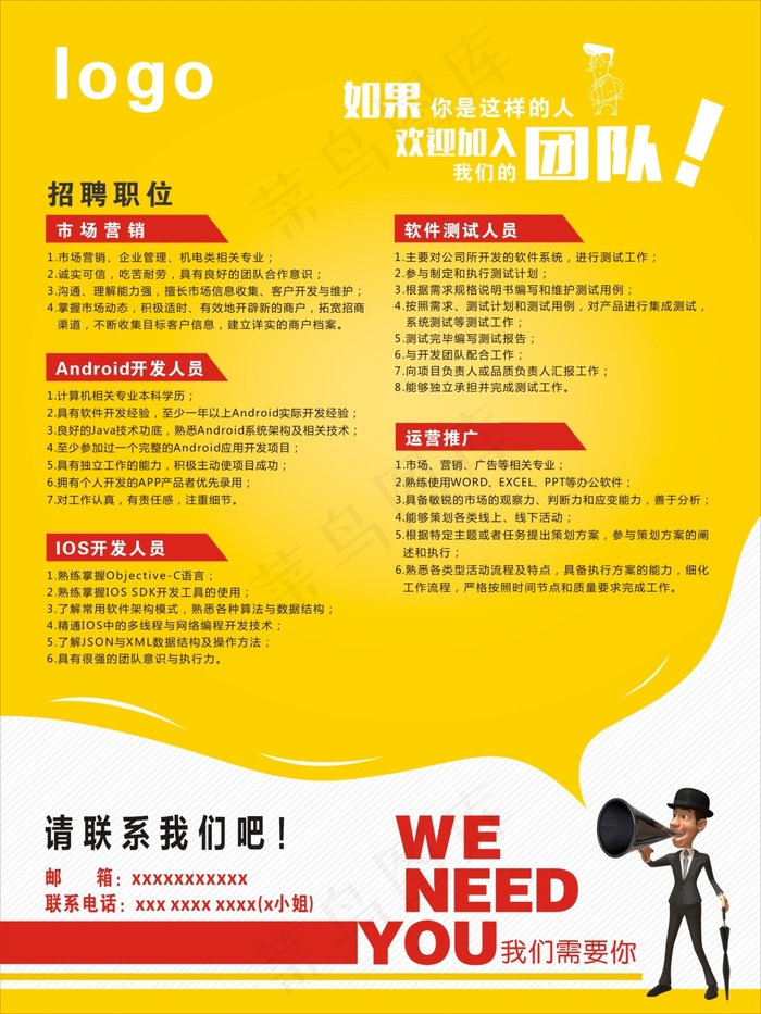 黄色招聘海报cdr矢量模版下载