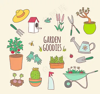 彩绘花园元素矢量素材图片