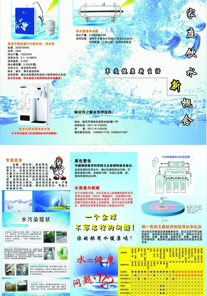 家庭健康饮水三折页图片cdr矢量模版下载