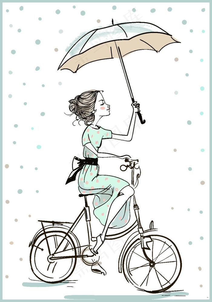 打伞的时尚女孩插画