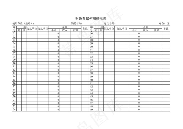 财政票据使用情况表