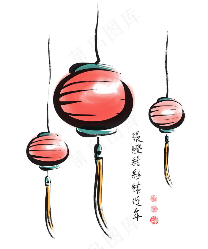 翻译中国灯笼矢量水墨画：点亮灯笼庆...eps,ai矢量模版下载