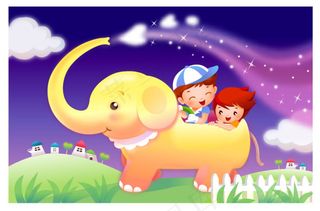 大象背上的孩子